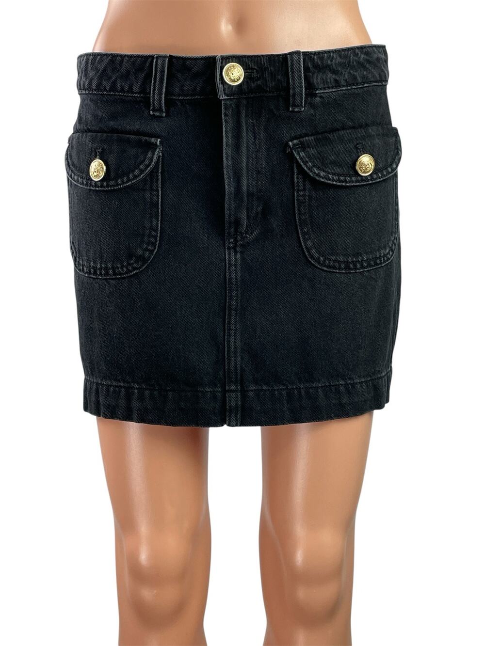 Divided by H&M Womens Black High Waisted Button Front Denim Jeans Skirt Size 4